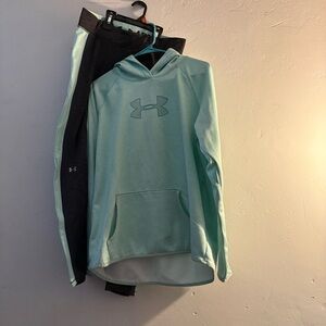 Under Armour Storm Hoodie & Leggings Set Women’s Medium Aqua Gray Outfit